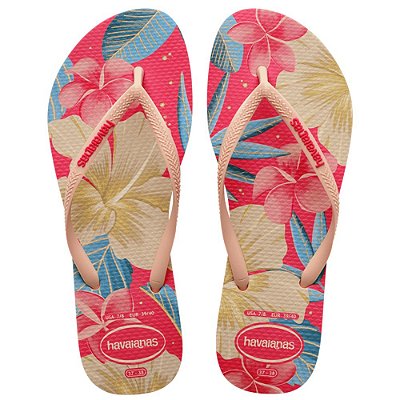 SANDALIA FEMININO HAVAIANAS SLIM FLORAL ROSA HOLLYWOOD