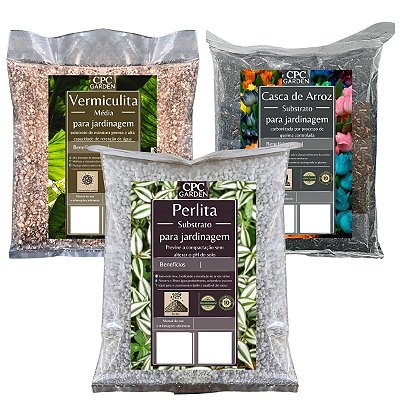 Kit Substrato Perlita, Vermiculita e Casca de arroz Carbonizada