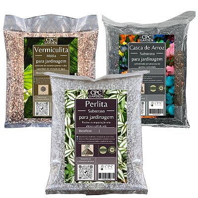 Kit Substrato Perlita, Vermiculita e Casca de arroz Carbonizada