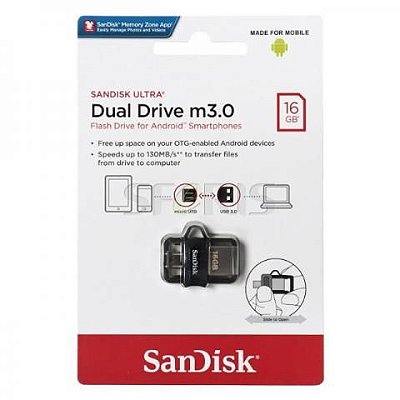 Pendrive 16gb Sandisk Ultra Dual Drive Usb 3.0 Celular E Pc