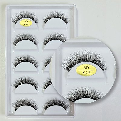 Cartela de Cílios Postiços 3D 5 pares - Modelo X26