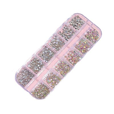 Caixa de Strass para Maquiagem e Unhas - Prata e Furta Cor