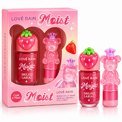 Duo Gloss e Lip Balm Moist Ursinho - Love Rain