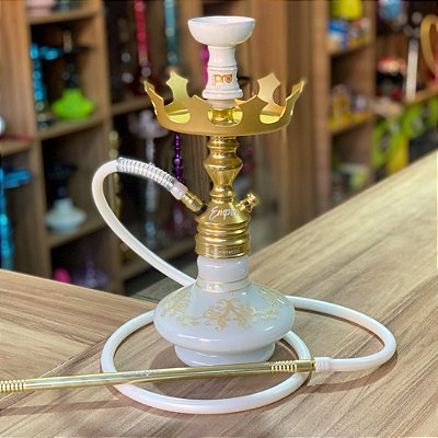 NARGUILE COMPLETO EMPIRE- DOURADO COM BRANCO