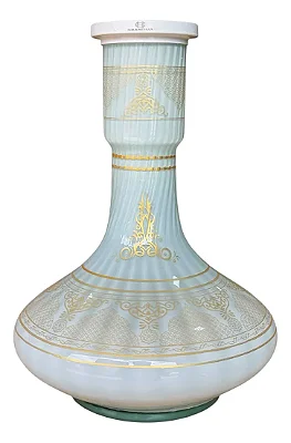 VASO DE NARGUILE GRANDE 30CM - BRANCO C/ DOURADO