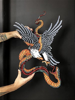 Batalha - Águia e Serpente (Peça pintada à mão)