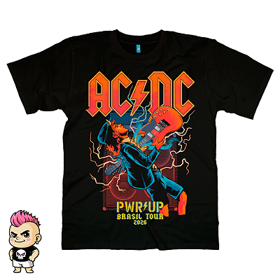 Camiseta Infantil Banda ACDC Power Up Tour 2026 Cartoon