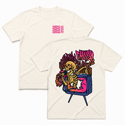 Camiseta - Chuva TV - TV Skull [Off White]