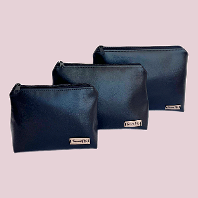 Kit Necessaire Trapézio PMG Preto Liso