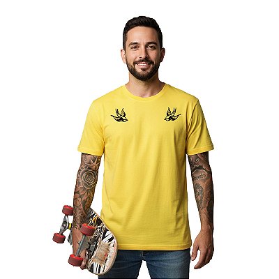 Camiseta Amarela Andorinhas Manga Curta Streetwear