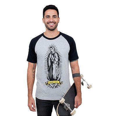 Camiseta Streetwear Cinza Guadalupe - Raglan Preta