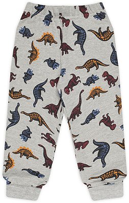 CALÇA INFANTIL MENINO DINO REX MOLETOM CINZA