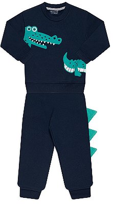 CONJUNTO INFANTIL MENINO JACARÉ 3D MOLETOM AZUL MARINHO