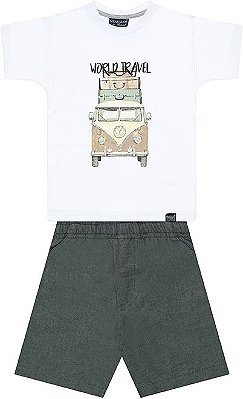 CONJUNTO INFANTIL MENINO KOMBI ALGODÃO BRANCO