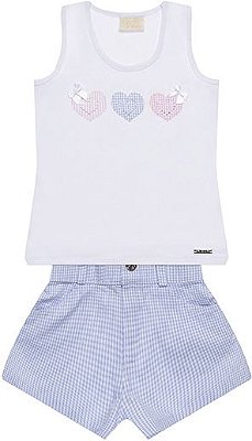 CONJUNTO INFANTIL MENINA VICHY ALGODÃO AZUL