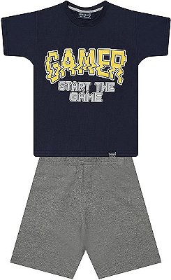 CONJUNTO INFANTIL MENINO GAMER ALGODÃO AZUL MARINHO