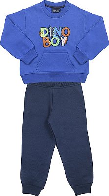 CONJUNTO INFANTIL MENINO DINO BOY MOLETOM AZUL