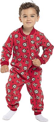 Pijama em tecido SOFT flanelado com ZIPER.  Com punhos na perna e nas mangas- COR VERMELHO