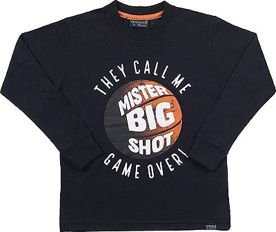 CAMISETA INFANTIL MENINO BASQUETE ALGODÃO PRETA