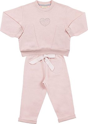 CONJUNTO INFANTIL MENINA CORAÇÃO STRASS MOLETOM ROSA