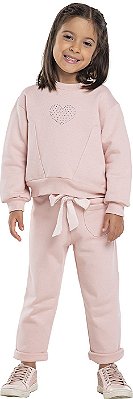 Conjunto moletom infantil menina coração rosa