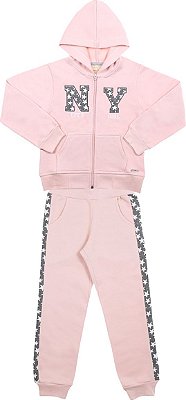 CONJUNTO INFANTIL MENINA NY STARS MOLETOM ROSA