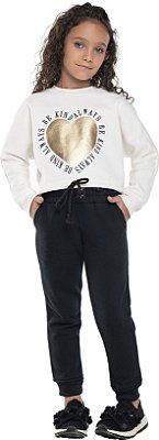 Conjunto moletom infantil menina estampa metalizada off white