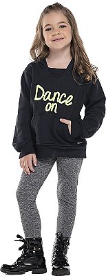 Conjunto moletom infantil menina estampa neon capuz preto