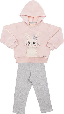 CONJUNTO INFANTIL MENINA RABBIT MOLETOM ROSA