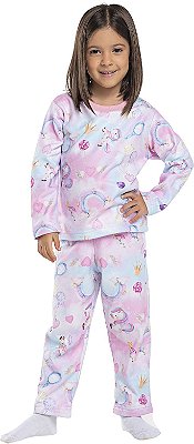 Pijama infantil menina unicórnio slim soft rosa