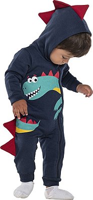 Pijama macacão infantil menino lúdico dinossuauro azul marinho