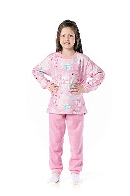 Pijama infantil menina inverno party slim soft rosa