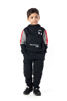 CONJUNTO INFANTIL MENINO MUSIC MOLETOM PRETO