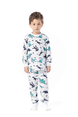 Pijama infantil menino estampa dino algodão branco