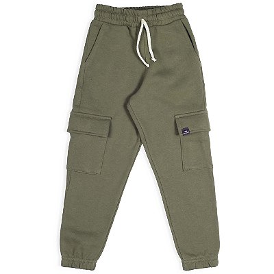 CALÇA INFANTIL MOLETOM CARGO VERDE MILITAR