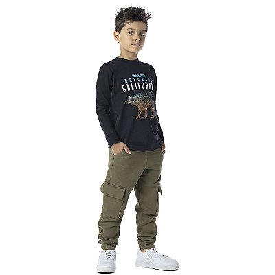 CALÇA INFANTIL MOLETOM CARGO VERDE MILITAR