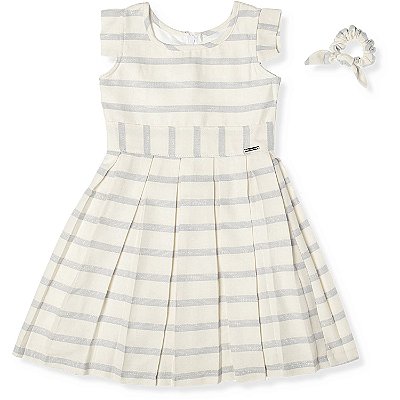 VESTIDO INFANTIL MONICA LISTRAS VISCOSE COM LUREX AZUL