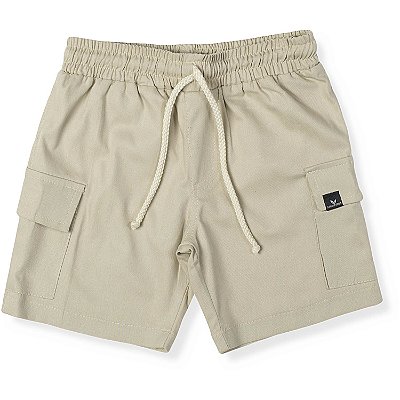 BERMUDA INFANTIL MENINO BOLSO CARGO SARJA BEGE