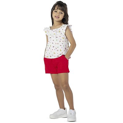 CONJUNTO INFANTIL MENINA FLORZINHAS VERMELHO