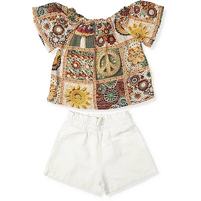CONJUNTO INFANTIL MENINA ESTAMPA CROCHÊ