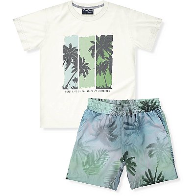 CONJUNTO INFANTIL MENINO PALMEIRASAS ALGODÃO CRU