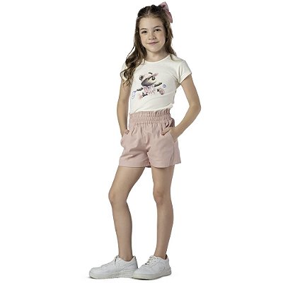 CONJUNTO INFANTIL MENINA URSINHA TENISTA ALGODÃO CRU