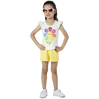CONJUNTO INFANTIL MENINA FLOR ALGODÃO AMARELO