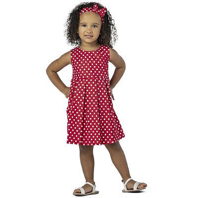 VESTIDO INFANTIL FRIDA MENINA PREGAS POÁ ALGODÃO VERMELHO