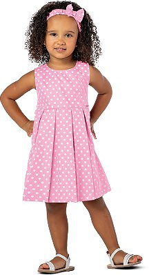 VESTIDO INFANTIL FRIDA MENINA PREGAS POÁ ALGODÃO ROSA