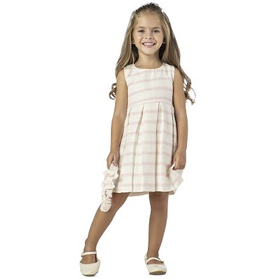 VESTIDO INFANTIL MENINA FRIDA LISTRADO COM LUREX ROSA