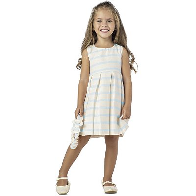 VESTIDO INFANTIL MENINA FRIDA LISTRADO COM LUREX AZUL
