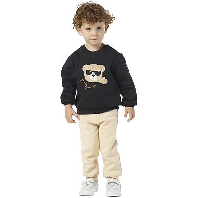 CONJUNTO INFANTIL MENINO HELLO URSO MOLETOM PRETO