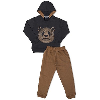 CONJUNTO INFANTIL MENINO URSO MOLETOM PRETO