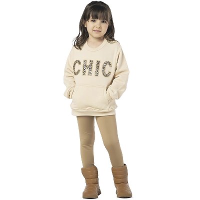 CONJUNTO INFANTIL MENINA CHIC MOLETOM BEGE